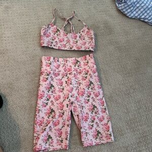 LoveShackFancy Pink Floral Crop Top